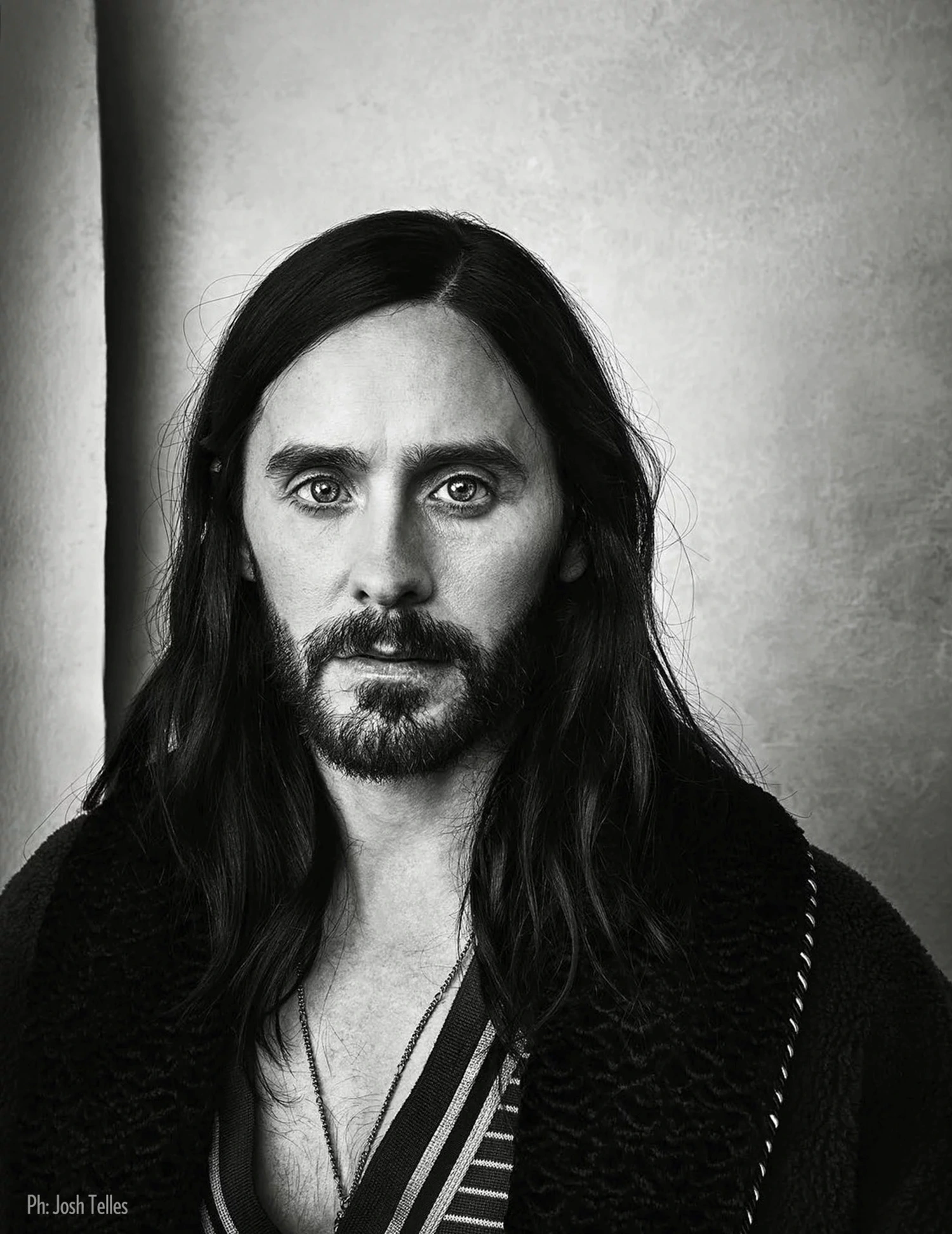 unique-hand-painted-canvas-photography-backdrops Grey mottled photo studio backdrop. Portrait of Jared Leto by Josh Telles